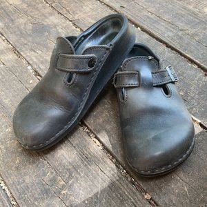 Birkenstock black slip on leather clogs